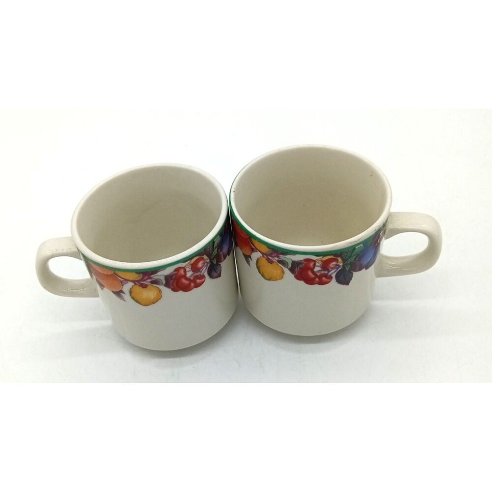 Vintage Maplehill Stoneware Fruitful Top Band Harvest  Set of 2 Tea Coffee  Cups